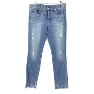 Level 99 Morgan High Rise Straight Leg Jean Sz 28 Embroidered Detail Sea Wash